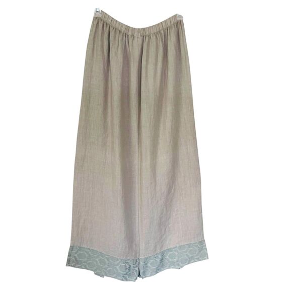 Vintage Basement USA 100% Linen Maxi Skirt Beige w/ Sage Green Hem Size Medium - Picture 2 of 5